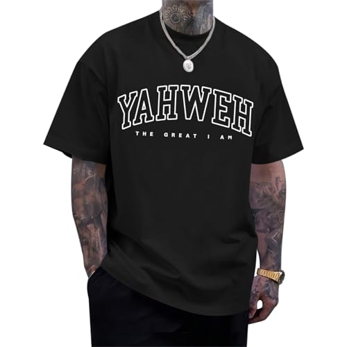 Christian Jesus Shirts for Men Religious God Yahweh Faith Shirt Bible Verse Vintage Oversized Graphic Tees Cotton Top - color: Black, size: Medium