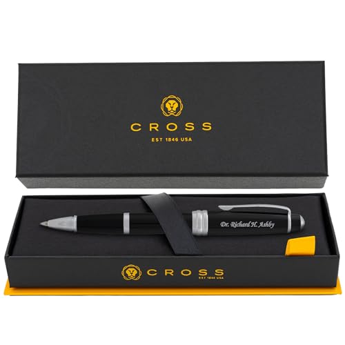 Cross Bailey Personalized Rollerball Pen in Black Lacquer with Chrome Trim - color: Black
