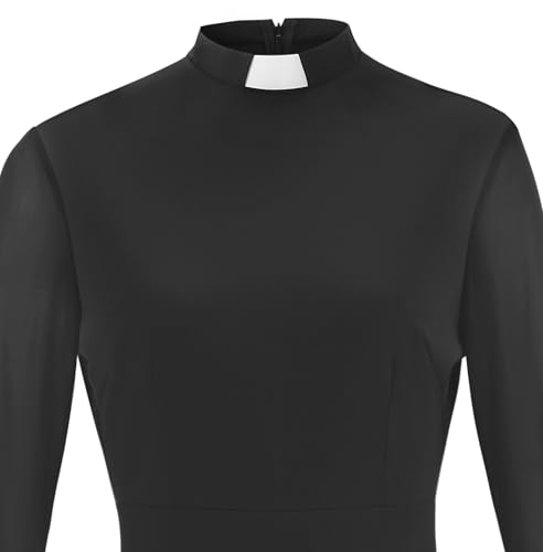 Trumpet Long Sleeve Mesh Church Dress Clergy Tab Insert Collar Priestess Dress - color: Black, size: Small