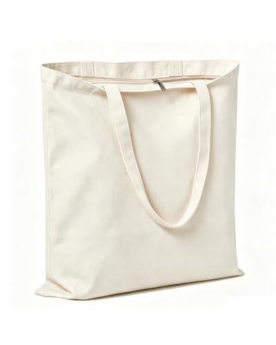 Canvas Tote Bag with Zipper, Halloween Trick or Treat Bags for Kids Bulk - color: [A2] Beige