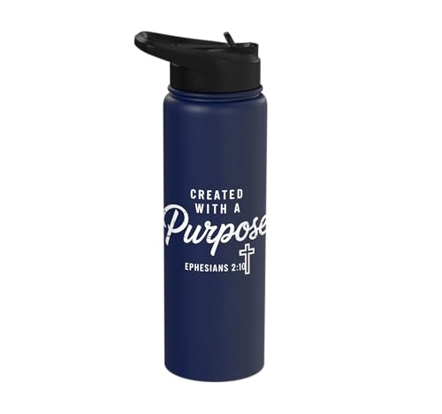 Created With A Purpose Ephesians 2 10 Verse Stainless Steel Insulated Water Bottle - color: Navy Blue
