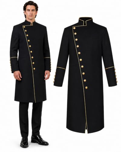 Clergy Robes for Men Stand Collar Pastor Robe Long Cassock Jacket Minister Preacher Costume Cosplay for Halloween - color: Gold, size: X-Large