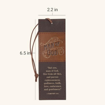 Christian Art Gifts Premium Faux Leather Bookmark for Men: Man of God - color: Brown/Man of God