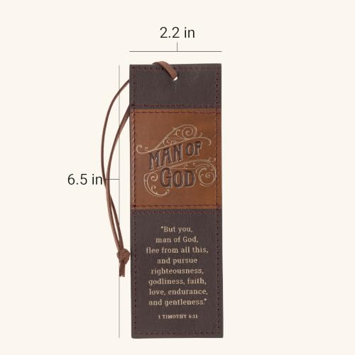 Christian Art Gifts Premium Faux Leather Bookmark for Men: Man of God - color: Brown/Man of God