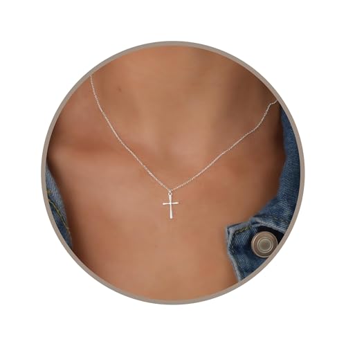 Anika Bella Cross Necklace for Women, Dainty Minimalist Pendant Cross Necklaces - color: Silver