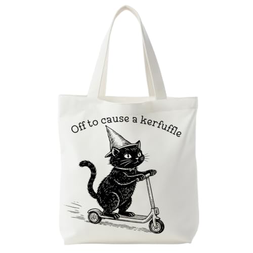 Canvas Tote Bag for Women - color: Cat Skateboard