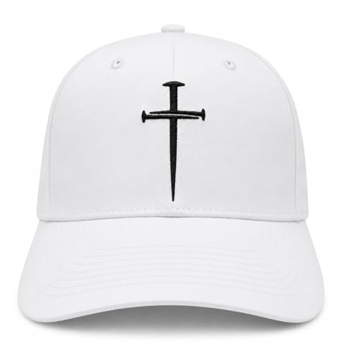 Three Nails Cross Christian Hats, Embroidered Baseball Caps for Adults - color: White