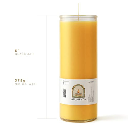 3pk Yellow Amarillo 90hr | 7-Day Prayer Candles - Glass Jar Veladoras, Unscented Paraffin Wax | Success, Luck & Confidence Novena - Catholic Hispanic Church Altar, Memorial Vigil & Prosperity - color: Yellow