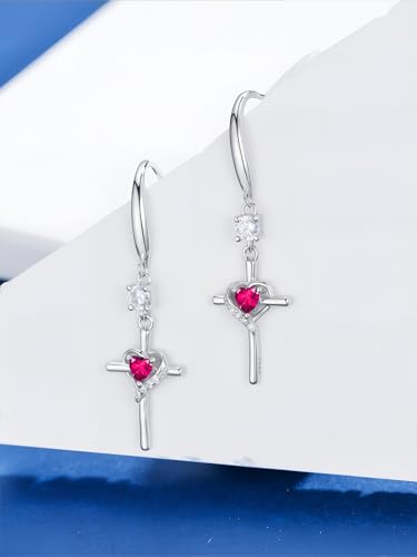 Seiyang Cross Birthstone Earring 925 Sterling Silver Cross Dangle Drop Earrings with 12 Months Birthstone Birthday Jewelry Gifts for Women Mom Her - color: 07-July, size: Style A