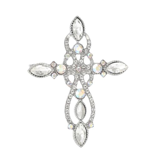 Vintage Rhinestone Cross Broochs for Women Men Dainty Sparky CZ Crystal Christian Lapel Pins for Dress Coat Sweater Suit Backpacks Badge Corsage Elegant Accessories Jewelry - color: Silver Clear CZ