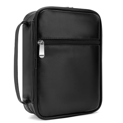 Small Bible Cover Case for Women and Men, 9x6 PU Leather Bible Sleeve, Compact Travel Bible Carrier Bag with Front Pen Holders, Zipper Closure, Inner Pockets - Black - color: Black, size: 9''x6.5''