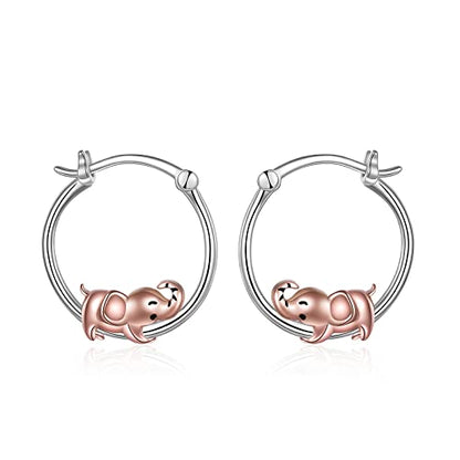 Fox/Pig/Mushroom/Cat Earrings Sterling Silver Cute Hoop Earrings Animal Jewelry Gifts for Women Daughter - style: elephant