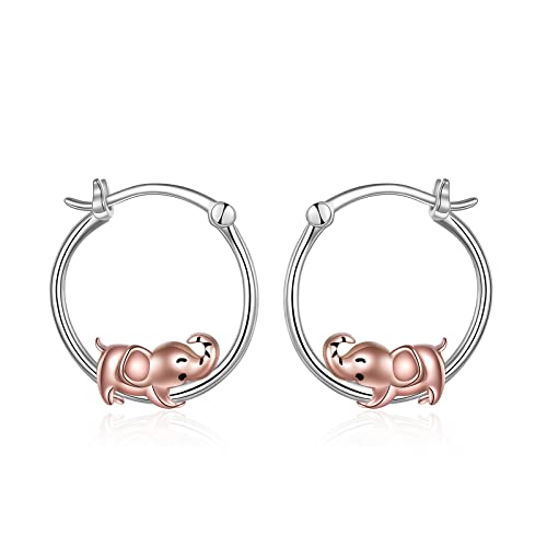 Fox/Pig/Mushroom/Cat Earrings Sterling Silver Cute Hoop Earrings Animal Jewelry Gifts for Women Daughter - style: elephant