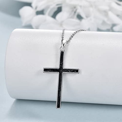 YFN Cross Necklace Sterling Silver Religious Cross Pendant Jewelry Christian Gifts for Women Men - style: C. Black Tourmaline