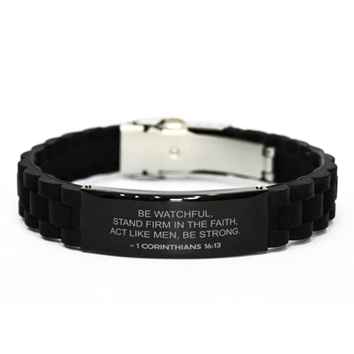 Laserchili Inspirational Bracelet for Men & Women, 1 Corinthians 16:13, Black Modern Wristband