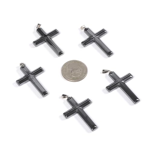 Justinstones Natural Gemstone Carved Cross Reiki Chakra Pendant Necklace 22 Inch - color: 40mm Hematite