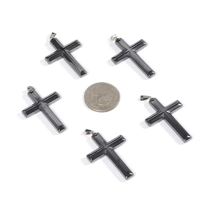 Justinstones Natural Gemstone Carved Cross Reiki Chakra Pendant Necklace 22 Inch - color: 40mm Hematite