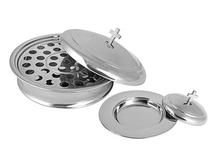 Communion Set for Church - One Communion Tray & One Bread Plate with Lid - color: Shiny (Mirror) Finish