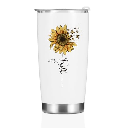 Sunflower Gifts for Women Best Friend Tumbler, Positive Butterfly Christian Gift Birthday Christmas, Faith Religious Gifts Coffee Mug Stainless Steel Vacuum Insulated Double Wall Travel Cup with Lid - color: Sunflower 1227