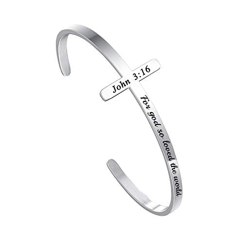 M MOOHAM Silver Cross Bracelet, Christian Gifts for Women - color: For god so loved the world