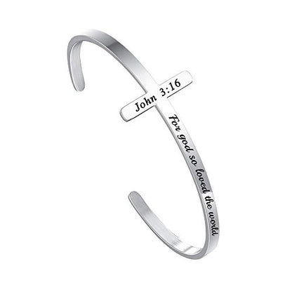 M MOOHAM Silver Cross Bracelet, Christian Gifts for Women - color: For god so loved the world