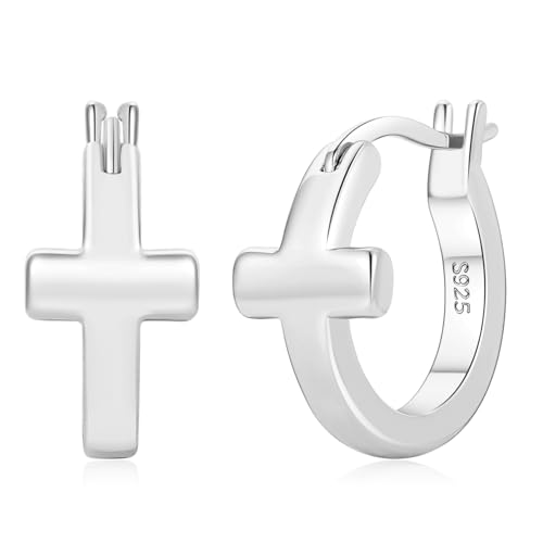 Senteria 3MM 925 Sterling Silver Post Cross Hoops Earrings Hypoallergenic - color: Silver-20MM
