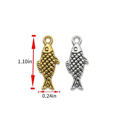 100Pcs Fish Charm Pendant, Antique Gold & Antique Silver Alloy Sea Animal Fish Shape for Jewelry Making DIY Necklace Bracelet Earring Craft Supplies