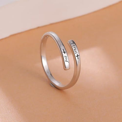 LOVECOM 925 Sterling Silver Faith Over Fear Cross Rings for Women Mother - color: Gold-I Trust God