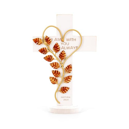 Wooden Cross Wall White With Solid Wood Iron Copper Gole Leaf Heart Shaped - color: White