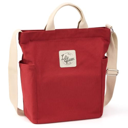 Lily queen Women Canvas Tote Handbags Casual Shoulder Work Bag Crossbody - color: Dark Red