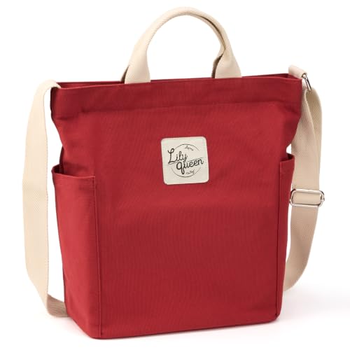 Lily queen Women Canvas Tote Handbags Casual Shoulder Work Bag Crossbody - color: Dark Red
