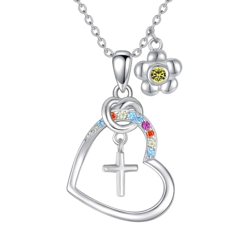 AOBOCO Cross Necklace Birthstone Jewelry Baptism First Communion Confirmation Gifts Necklace for women - color: 08-peridot-Aug