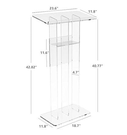 FixtureDisplays® Clear Podium Plexiglass Lecturn Transparent Church Pulpit with Christian Church White Cross Trinity Style Easy Assebmly Required 15411+1803CROSS