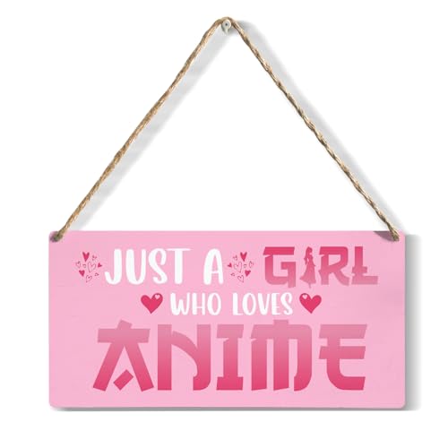 Funny Just a Girl Who Loves Anime Wood Sign Rustic Anime Lovers Wooden Hanging Plaque for Home Living Room Girl Bedroom Wall Art Decoration 6 x 12 Inches Present.pink - color: Girl Who Loves Anime.pink