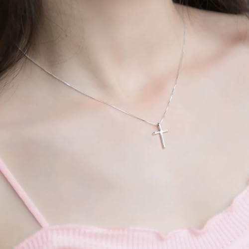 Sterling Silver Cross Necklaces for Women, S925 Dainty Silver Cross Pendant Necklace Small Cross Necklace Box Chains Christian Necklace Jewelry Gifts for Women Teen Mother Birthday