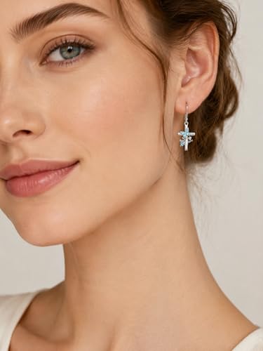 Butterfly Earrings for Women 925 Sterling Silver Birthstone Butterfly Cross Rose Dangle Earrings Elegant Butterfly's Jewelry Gift for Birthday Valentines Day Christmas - color: 3-March