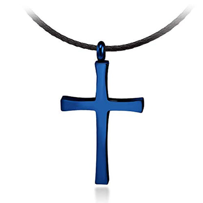 555Jewelry Stainless Steel Cross Necklace for Men - Cross Pendant with 18 Inch Adjustable Black Rope Cord - Mens Cross Necklaces