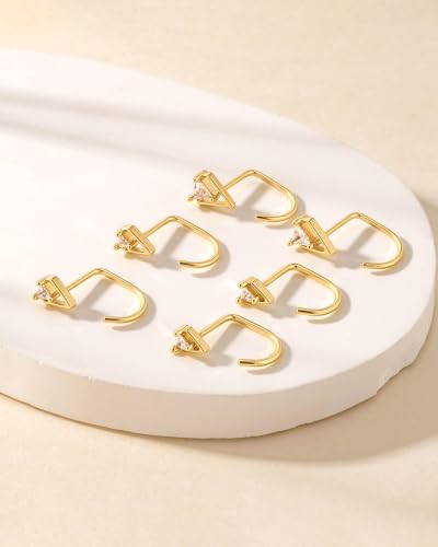 3 Pairs Backless Earrings for Women, Stay Close Half Hoop Earrings - color: Gold-CZ Triangle 4/5/6mm