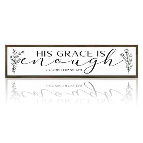 Christian Decor, Christian Wall Art, Rustic Wooden Table Signs, Religious Decoration for Home Office, Hanging Framed Wood Signs, His Grace is Enough Sign 17.8x4x1.2 inches - color: Religion Sign 31