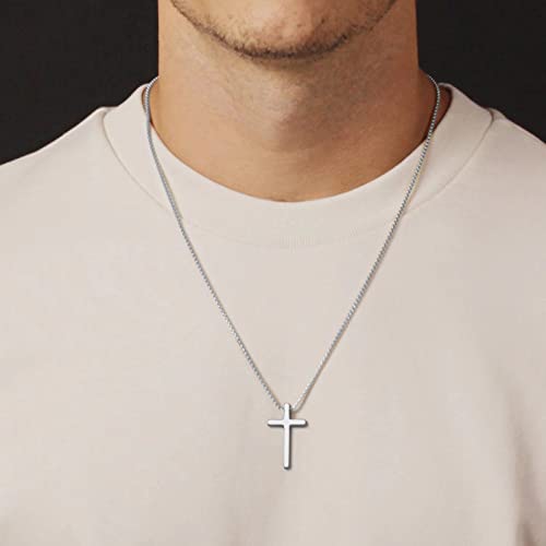 IEFSHINY Gifts for Men Boys - Stainless Steel Cross Pendant Chain Necklaces for Men, Mens 16-30 Inches Chain Gold Silver Black Cross Necklace Boys Jewelry Gifts - size: 20, style: Silver-cross pedant 0.7"*1.18"