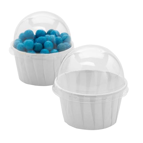 Fun Express 2 1/2" x 1 1/2" Bulk 50 Count White Disposable Paper Treat Cups with Dome Lids
