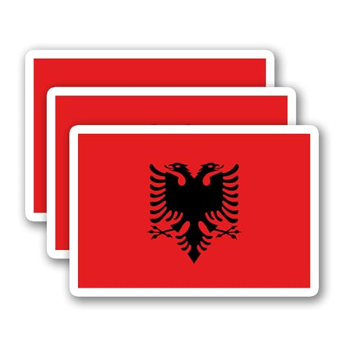 (3Pcs) Albania Flag Stickers – Albanian Sticker National Flag Vinyl Decals - color: Albania