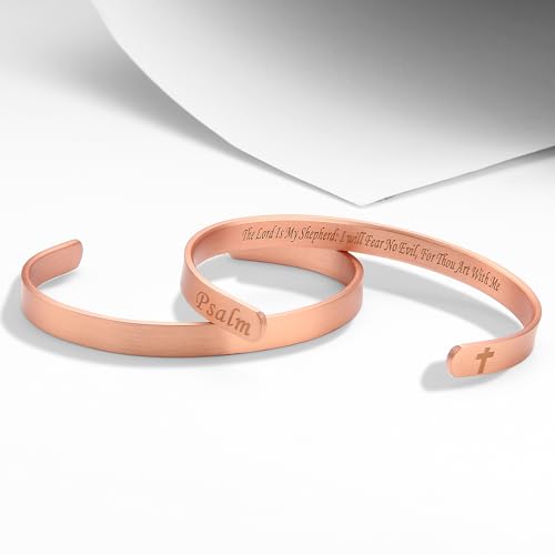 MagEnergy Cross Copper Bracelet for Men Women-Engraved Religious Bracelets - style: Psalm 23