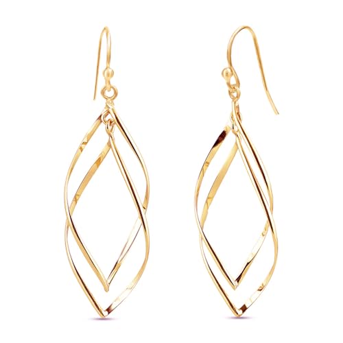 Charmsy 925 Sterling Silver Double Twisted Infinity Dangle Earrings for Women | Linear Marquise Large Loops Classic Infinity Drop Dangle Earrings - color: Twisted Gold-Plated