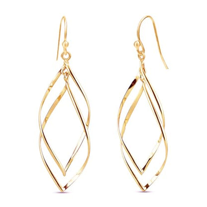 Charmsy 925 Sterling Silver Double Twisted Infinity Dangle Earrings for Women | Linear Marquise Large Loops Classic Infinity Drop Dangle Earrings - color: Twisted Gold-Plated