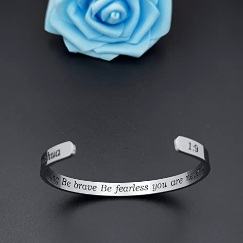 MUERDOU Inspirational Cuff Bracelet Bangle for Women Christian Bible Verse Bracelet Prayer Faith Religious Stainless Steel Bangle Gifts for Her - style: Be strong,Be brave,Be fearless you are never alone