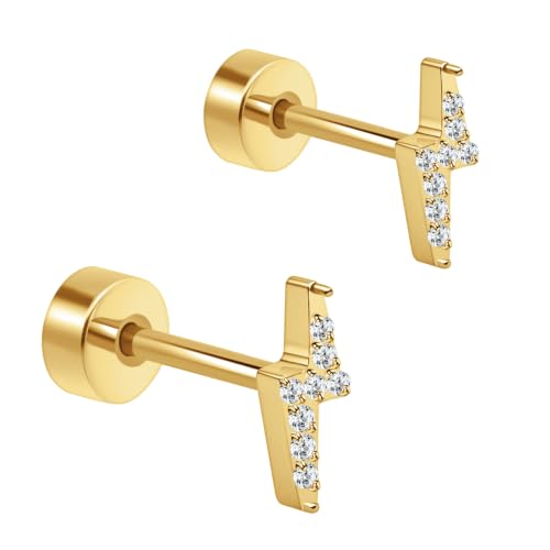XUU 20G Flat Back Stud Earrings ASTM F136 Titanium - color: gold lightning bolt