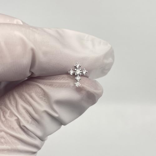 Crystal Cross Labret Cartilage Monroe Helix Stud Earring Stainless Steel Cubic Zirconia Faith Blessed Prayer 16G Tragus Sleeper Studs Lip Nose Ring Dainty Body Piercing Jewelry Gifts for Women Men Unisex