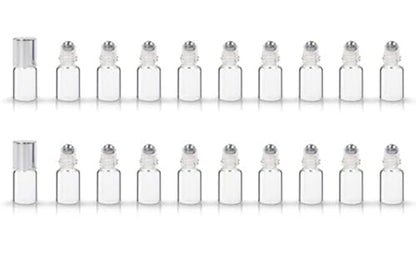 20 Pack Set 2ML(5/8 Dram) Mini Sample Roll Glass Bottles for Essential Oils Roller Refillable Perfume Roll Bottle (2ML Pure Sliver) - color: 2ML Pure Sliver