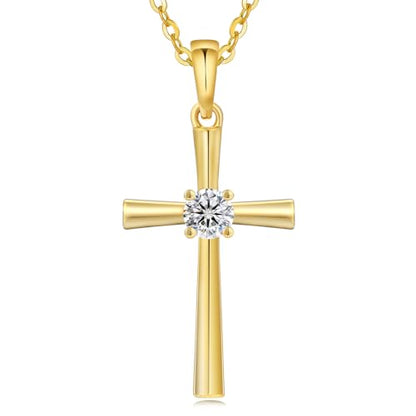 KRKC&CO Moissanite Cross Necklace for Women: D Color VVS1 0,09-0,3ct - color: Gold A